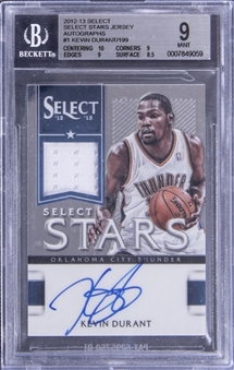2012-13 Panini Select "Select Stars Jersey Autographs" #1 Kevin Durant Signed Jersey Card (#050/199) - BGS MINT 9/ BGS 10 
